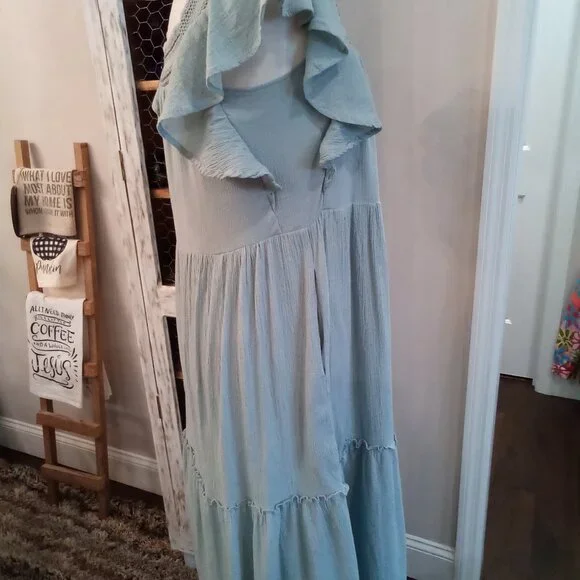 Tea n Rose Sage Green tiered Dress Size Large #0186 - Picture 10 of 12